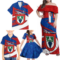 Busingen am Hochrhein Germany Family Matching Off Shoulder Maxi Dress and Hawaiian Shirt with Grape Crest Design and Red Blue Wine Theme - Wonder Print Shop