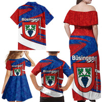 Busingen am Hochrhein Germany Family Matching Off Shoulder Maxi Dress and Hawaiian Shirt with Grape Crest Design and Red Blue Wine Theme - Wonder Print Shop