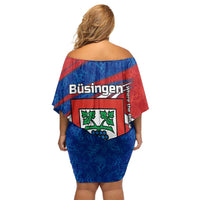 Busingen am Hochrhein Germany Family Matching Off Shoulder Short Dress and Hawaiian Shirt with Grape Crest Design and Red Blue Wine Theme - Wonder Print Shop