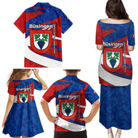 Busingen am Hochrhein Germany Family Matching Puletasi and Hawaiian Shirt with Grape Crest Design and Red Blue Wine Theme - Wonder Print Shop
