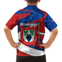 Busingen am Hochrhein Germany Family Matching Short Sleeve Bodycon Dress and Hawaiian Shirt with Grape Crest Design and Red Blue Wine Theme - Wonder Print Shop