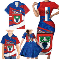 Busingen am Hochrhein Germany Family Matching Short Sleeve Bodycon Dress and Hawaiian Shirt with Grape Crest Design and Red Blue Wine Theme - Wonder Print Shop