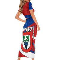 Busingen am Hochrhein Germany Family Matching Short Sleeve Bodycon Dress and Hawaiian Shirt with Grape Crest Design and Red Blue Wine Theme - Wonder Print Shop