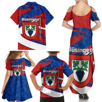Busingen am Hochrhein Germany Family Matching Summer Maxi Dress and Hawaiian Shirt with Grape Crest Design and Red Blue Wine Theme - Wonder Print Shop