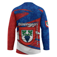 Busingen am Hochrhein Germany Hockey Jersey with Grape Crest Design and Red Blue Wine Theme - Wonder Print Shop