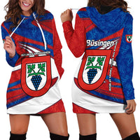 Busingen am Hochrhein Germany Hoodie Dress with Grape Crest Design and Red Blue Wine Theme - Wonder Print Shop