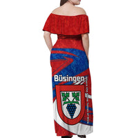 Busingen am Hochrhein Germany Off Shoulder Maxi Dress with Grape Crest Design and Red Blue Wine Theme - Wonder Print Shop