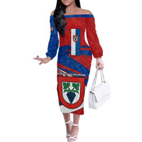 Busingen am Hochrhein Germany Off The Shoulder Long Sleeve Dress with Grape Crest Design and Red Blue Wine Theme - Wonder Print Shop