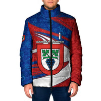 Busingen am Hochrhein Germany Padded Jacket with Grape Crest Design and Red Blue Wine Theme - Wonder Print Shop