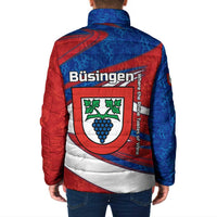 Busingen am Hochrhein Germany Padded Jacket with Grape Crest Design and Red Blue Wine Theme - Wonder Print Shop