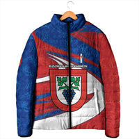 Busingen am Hochrhein Germany Padded Jacket with Grape Crest Design and Red Blue Wine Theme - Wonder Print Shop