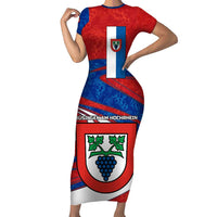 Busingen am Hochrhein Germany Short Sleeve Bodycon Dress with Grape Crest Design and Red Blue Wine Theme - Wonder Print Shop