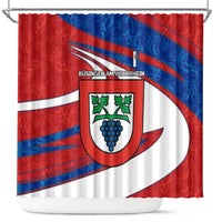 Busingen am Hochrhein Germany Shower Curtain with Grape Crest Design and Red Blue Wine Theme - Wonder Print Shop