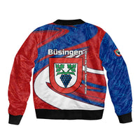 Busingen am Hochrhein Germany Sleeve Zip Bomber Jacket with Grape Crest Design and Red Blue Wine Theme - Wonder Print Shop
