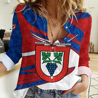 Busingen am Hochrhein Germany Women Casual Shirt with Grape Crest Design and Red Blue Wine Theme - Wonder Print Shop