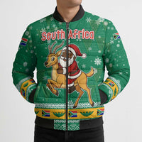 South Africa Christmas Bomber Puffer Jacket Santa Reindeer and Africa Map - Wonder Print Shop