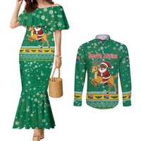 South Africa Christmas Couples Matching Mermaid Dress and Long Sleeve Button Shirt Santa Reindeer and Africa Map - Wonder Print Shop