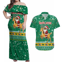 South Africa Christmas Couples Matching Off Shoulder Maxi Dress and Hawaiian Shirt Santa Reindeer and Africa Map - Wonder Print Shop
