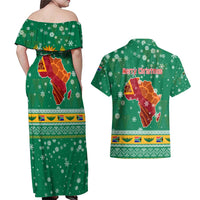 South Africa Christmas Couples Matching Off Shoulder Maxi Dress and Hawaiian Shirt Santa Reindeer and Africa Map - Wonder Print Shop