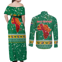 South Africa Christmas Couples Matching Off Shoulder Maxi Dress and Long Sleeve Button Shirt Santa Reindeer and Africa Map - Wonder Print Shop