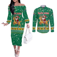 South Africa Christmas Couples Matching Off The Shoulder Long Sleeve Dress and Long Sleeve Button Shirt Santa Reindeer and Africa Map - Wonder Print Shop