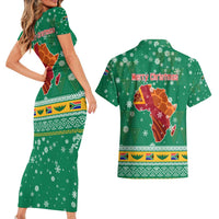 South Africa Christmas Couples Matching Short Sleeve Bodycon Dress and Hawaiian Shirt Santa Reindeer and Africa Map - Wonder Print Shop