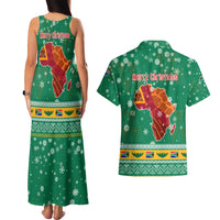 South Africa Christmas Couples Matching Tank Maxi Dress and Hawaiian Shirt Santa Reindeer and Africa Map - Wonder Print Shop