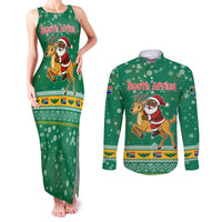 South Africa Christmas Couples Matching Tank Maxi Dress and Long Sleeve Button Shirt Santa Reindeer and Africa Map - Wonder Print Shop