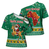 South Africa Christmas Cross Shoulder Shirt Santa Reindeer and Africa Map - Wonder Print Shop