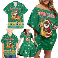 South Africa Christmas Family Matching Off Shoulder Short Dress and Hawaiian Shirt Santa Reindeer and Africa Map - Wonder Print Shop