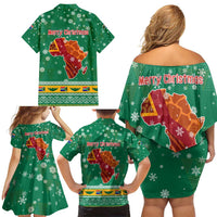 South Africa Christmas Family Matching Off Shoulder Short Dress and Hawaiian Shirt Santa Reindeer and Africa Map - Wonder Print Shop