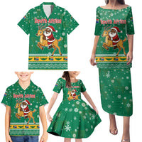 South Africa Christmas Family Matching Puletasi and Hawaiian Shirt Santa Reindeer and Africa Map - Wonder Print Shop