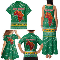 South Africa Christmas Family Matching Tank Maxi Dress and Hawaiian Shirt Santa Reindeer and Africa Map - Wonder Print Shop