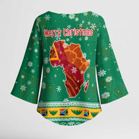 South Africa Christmas Kimono Sleeve Blouse Santa Reindeer and Africa Map - Wonder Print Shop