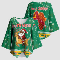 South Africa Christmas Kimono Sleeve Blouse Santa Reindeer and Africa Map - Wonder Print Shop