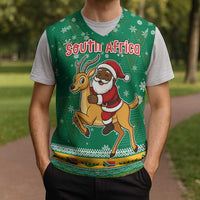 South Africa Christmas Knitted V-Neck Vest Santa Reindeer and Africa Map - Wonder Print Shop