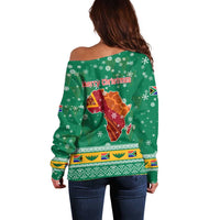 South Africa Christmas Off Shoulder Sweater Santa Reindeer and Africa Map - Wonder Print Shop