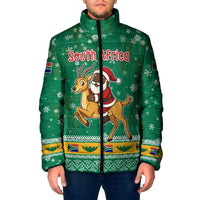 South Africa Christmas Padded Jacket Santa Reindeer and Africa Map - Wonder Print Shop