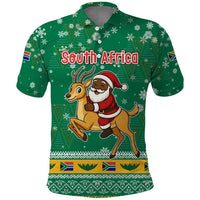 South Africa Christmas Polo Shirt Santa Reindeer and Africa Map - Wonder Print Shop