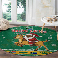 South Africa Christmas Round Carpet Santa Reindeer and Africa Map - Wonder Print Shop
