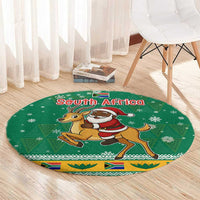 South Africa Christmas Round Carpet Santa Reindeer and Africa Map - Wonder Print Shop