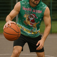 South Africa Christmas Sleeveless Hoodie Santa Reindeer and Africa Map - Wonder Print Shop