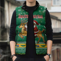 South Africa Christmas Sleeveless Puffer Jacket Santa Reindeer and Africa Map - Wonder Print Shop
