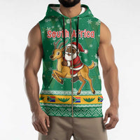South Africa Christmas Sleeveless Zip Hoodie Santa Reindeer and Africa Map - Wonder Print Shop