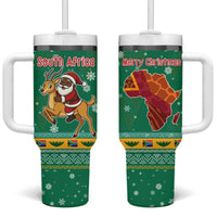 South Africa Christmas Tumbler With Handle Santa Reindeer and Africa Map - Wonder Print Shop