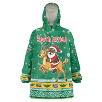 South Africa Christmas Wearable Blanket Hoodie Santa Reindeer and Africa Map - Wonder Print Shop