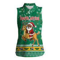 South Africa Christmas Women Sleeveless Polo Shirt Santa Reindeer and Africa Map - Wonder Print Shop