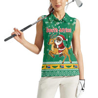 South Africa Christmas Women Sleeveless Polo Shirt Santa Reindeer and Africa Map - Wonder Print Shop