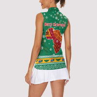 South Africa Christmas Women Sleeveless Polo Shirt Santa Reindeer and Africa Map - Wonder Print Shop