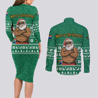 South Africa Christmas Couples Matching Long Sleeve Bodycon Dress and Long Sleeve Button Shirt Christmas Santa Claus Tattoo - Wonder Print Shop